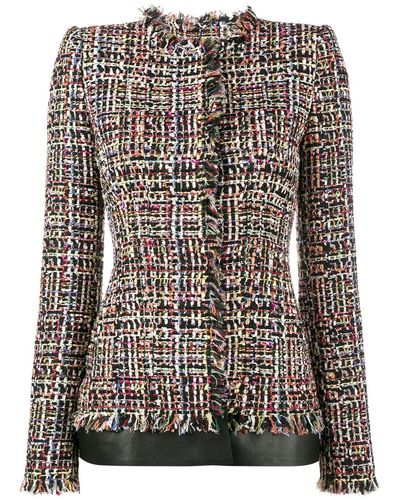 Alexander McQueen Leather Trimmed Fitted Tweed Jacket - Black