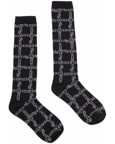 JW Anderson Logo Grid-print Socks - Black