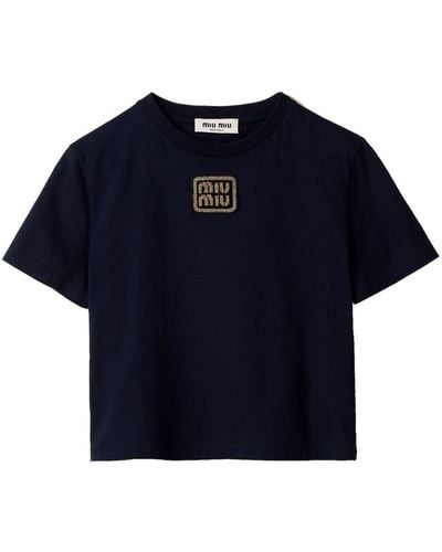 Miu Miu Logo Appliqué Cotton T-shirt - Blue