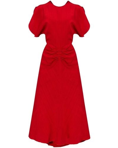 Victoria Beckham Short-sleeve Draped Midi Dress - Red