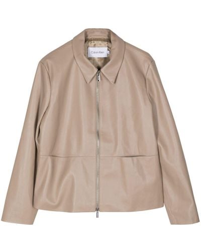 Calvin Klein Regenerated-leather Zip-up Jacket - Natural