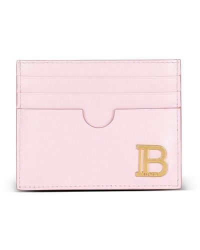 Balmain Logo-plaque Leather Card Holder - Pink
