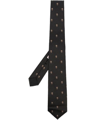 Alexander McQueen Cravate en soie à imprimé tête de mort - Noir