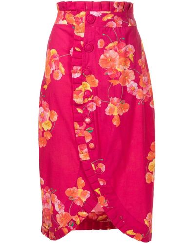 Isolda Tarsila Floral-print Wrap Skirt - Pink