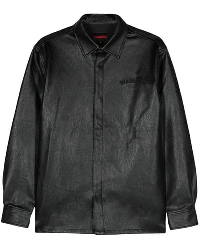 Pleasures Logo-embroidered Faux-leather Shirt - Black