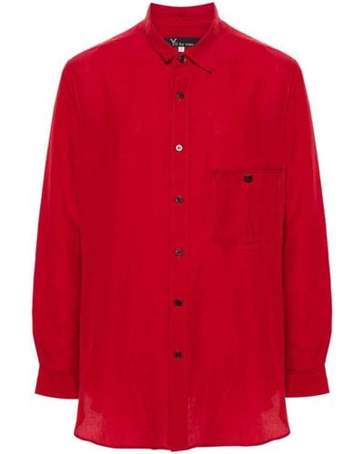 Y's Yohji Yamamoto Asymmetric-collar Linen-blend Shirt - Red