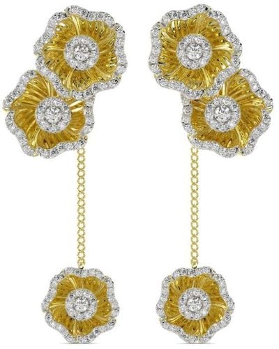 Marchesa 18kt Yellow Gold Halo Flower Diamond Earrings - Metallic