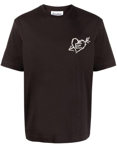 Etudes Studio Heart Motif-embroidery Organic Cotton T-shirt - Black