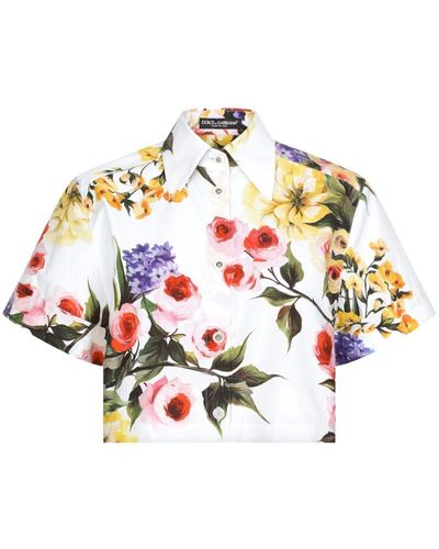 Dolce & Gabbana Cropped-Hemd mit Blumen-Print - Weiß
