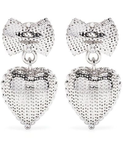 Alessandra Rich Heart-pendant Drop Earrings - White
