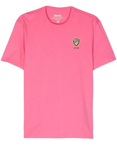 Blauer T-Shirt mit Logo-Print - Pink