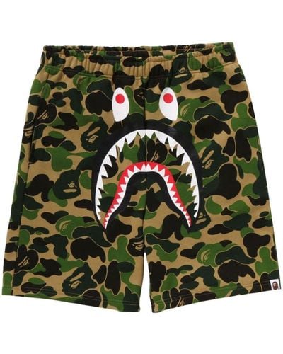 A Bathing Ape Abc Camo Shark Track Shorts - Green