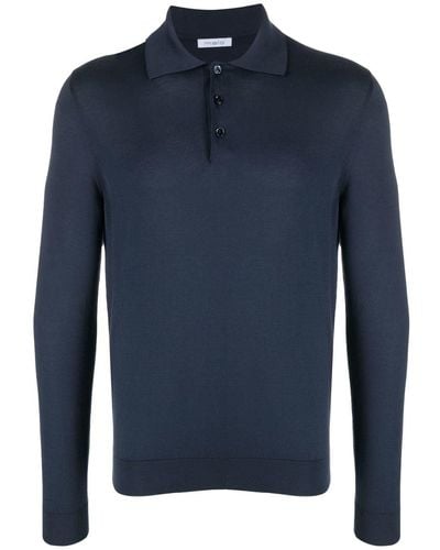 Malo Long-sleeved Cotton Polo Shirt - Blue