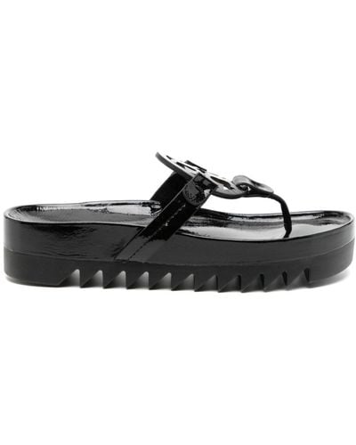 Tory Burch Appliqué-logo leather flip-flops - Noir