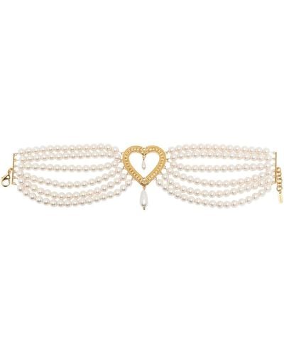 Moschino Collier ras-du-cou en perles à pendentif cœur - Blanc