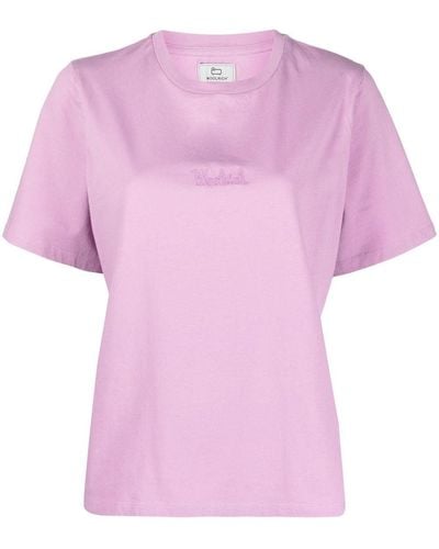 Woolrich Embroidered-logo Cotton T-shirt - Pink