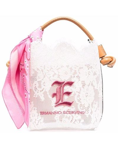 Ermanno Scervino Small Logo-embroidered Floral-lace Tote Bag - White