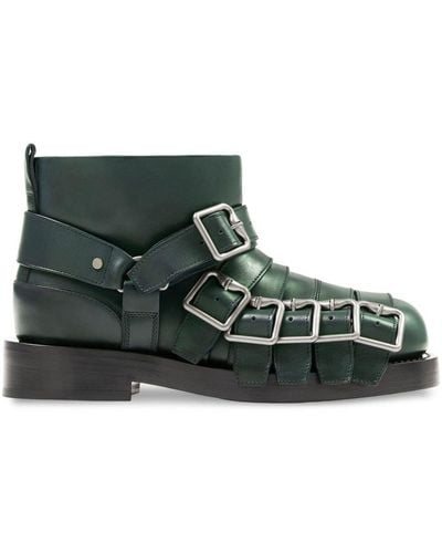 Burberry Leather Strap Boots - Green