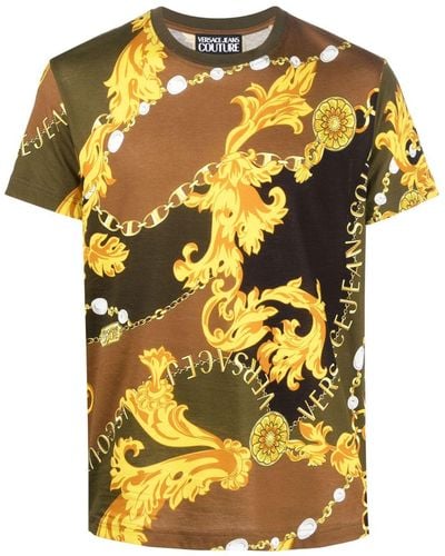 Versace Chain Couture-print Cotton T-shirt - Yellow