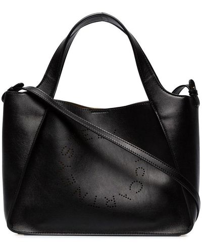 Stella McCartney Black Stella Logo Perforated Faux Leather Cross Body Bag