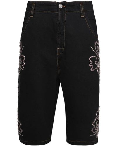Bluemarble Floral-embroidered Cotton Shorts - Black