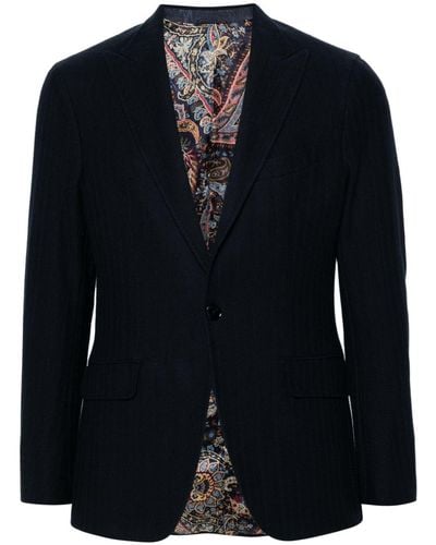 Etro Herringbone-pattern Cotton Blazer - Black