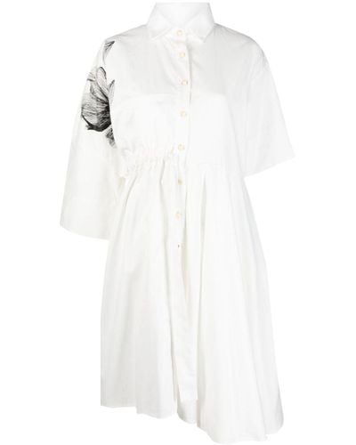 Ioana Ciolacu Floral-print Asymmetric Cotton Shirtdress - White