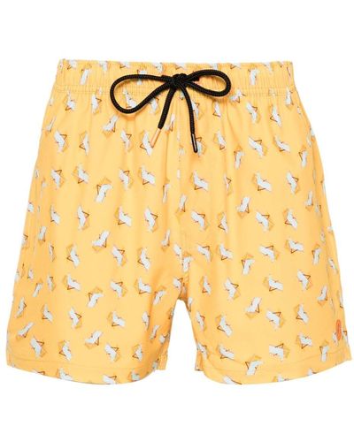 Save The Duck Deckchairs-print Swim Shorts - Yellow