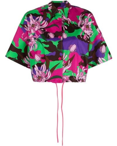 Moncler Floral-print Cropped Shirt - Pink