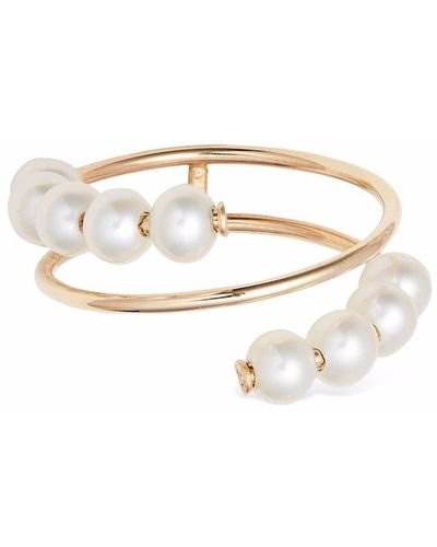 POPPY FINCH 14kt Yellow Gold Double Baby Pearl Spiral Ring - White