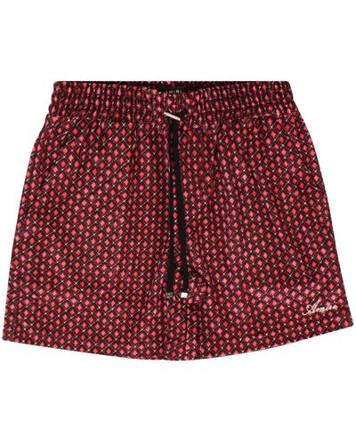 Amiri Geometric-print Velvet Shorts - Red