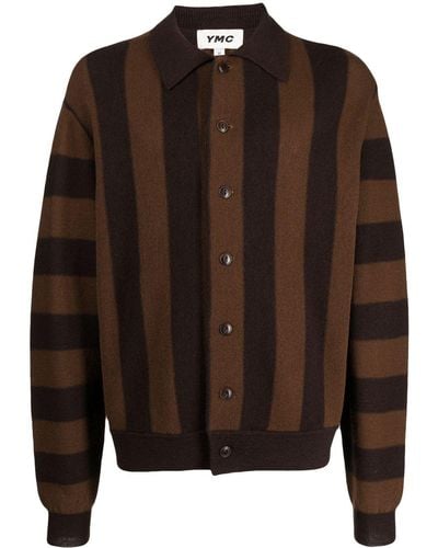 YMC Striped Knitted Wool Cardigan - Brown