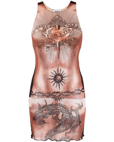 Jean Paul Gaultier Safe Sex Tattoo Printed Tulle Mini Dress - Multicolor