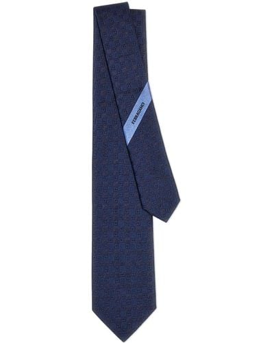 Ferragamo Gancini-jacquard Silk Tie - Blue