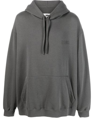 MM6 by Maison Martin Margiela Signature Numbers-motif Cotton-blend Hoodie - Grey