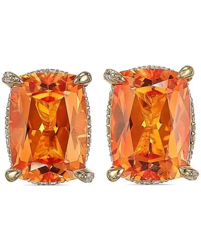 Anabela Chan 18kt Yellow Gold Vermeil Wing Sapphire And Diamond Earrings - Orange