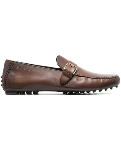 Santoni Buckle-detail Leather Loafers - Brown