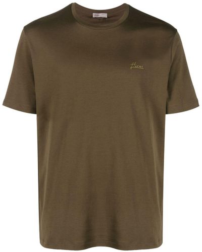 Herno T-shirt en coton à plaque logo - Vert