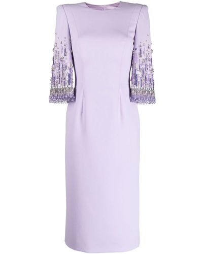 Jenny Packham Bergman Embellished Crepe Midi Dress - Purple