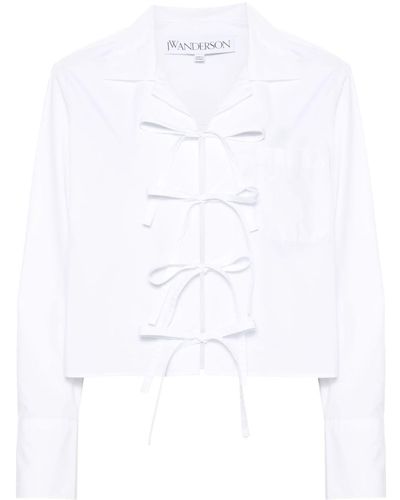 JW Anderson Chemise crop en coton à détail de nœud - Blanc