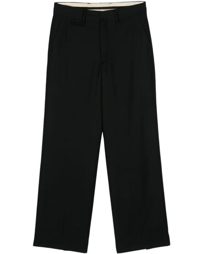 Canaku Striped~wool Straight-leg Pants - Black