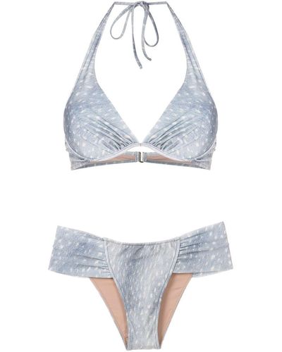 Adriana Degreas Stone-print Half-cut Halterneck Bikini - White