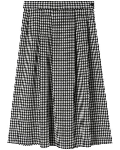 agnès b. Pleated Gingham Midi Skirt - Grey