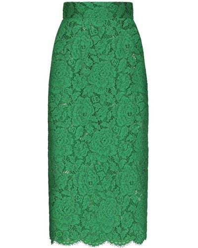 Dolce & Gabbana フローラルレース スカート - グリーン