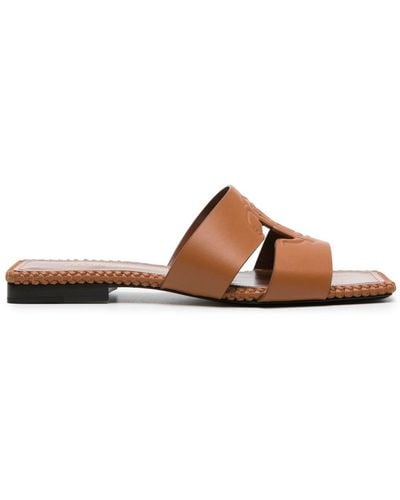 Roberto Cavalli Logo-embossed Leather Sandals - Brown