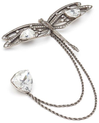 Alexander McQueen Dragonfly Crystal-embellished Brooch - Metallic