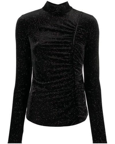 Patrizia Pepe Glitter-detail Cut-out Velvet T-shirt - Black