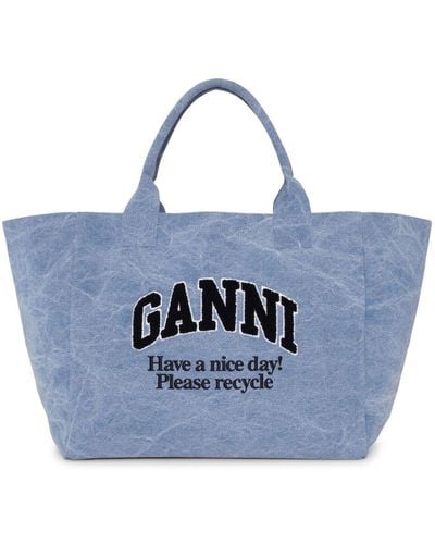 Ganni Shopper mit Logo-Stickerei - Blau