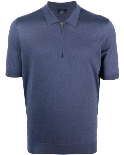 Barba Napoli Zip-front Short-sleeved Polo Shirt - Blue