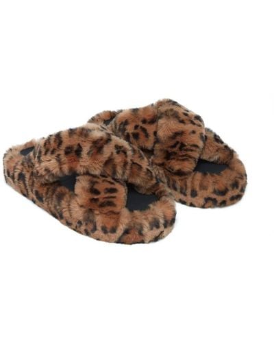 Apparis Biba Faux-fur Leopard-print Crossover Slippers - Brown